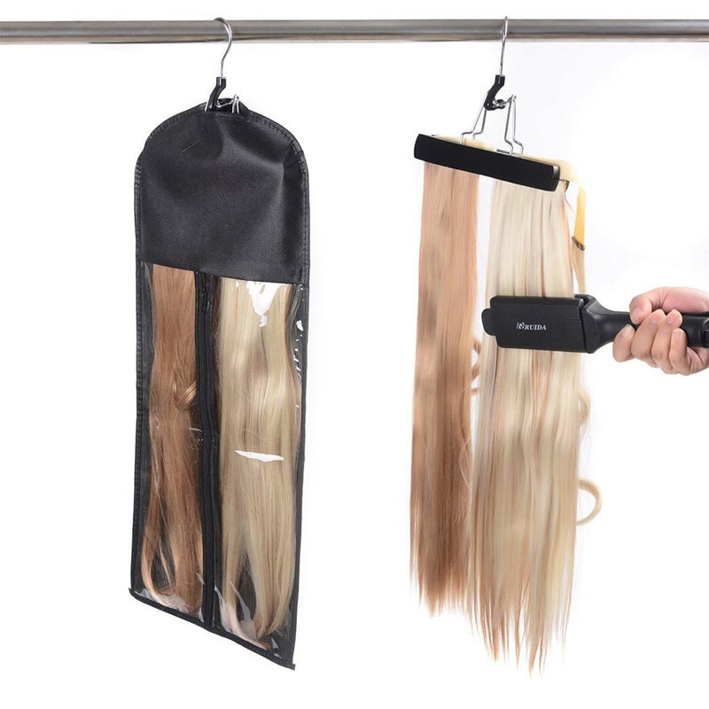 Modpion Extra Long Hair Extension Hanger Kit Double Side Anti-Slip Hair Extension Holder with Long Portable Protection Suit Bag (Black) - Image 4